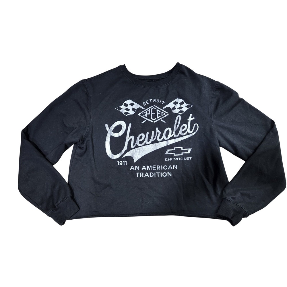 GM Official Women's T Shirt Long Sleeve Crop Chevy Chevrolet Black Detroit Speed